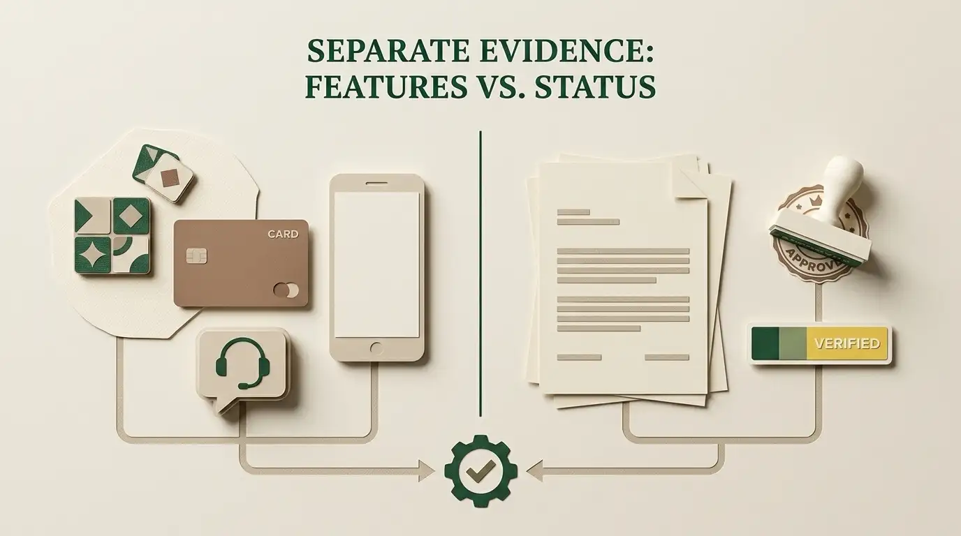 Conceptual diagram separating casino features from licence and current status evidence